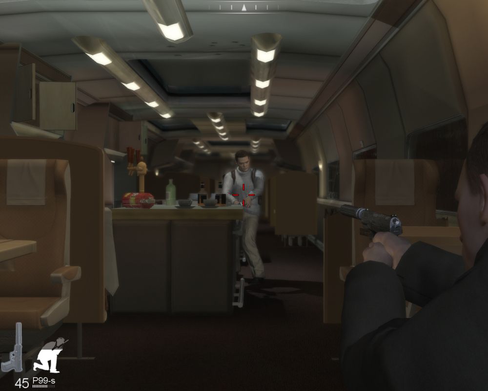 007: Quantum of Solace (Windows) screenshot: Shooting inside train.