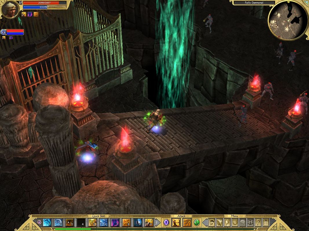 Titan Quest: Immortal Throne (Windows) screenshot: For some reason the demons keep many souls in cages.