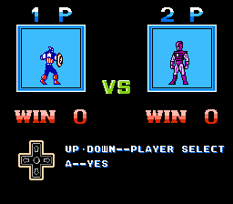 Captain America and the Avengers (NES) screenshot: Select your player in battle mode