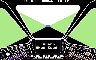 Skyfox (Commodore 64) screenshot: Get ready to launch on a mission!