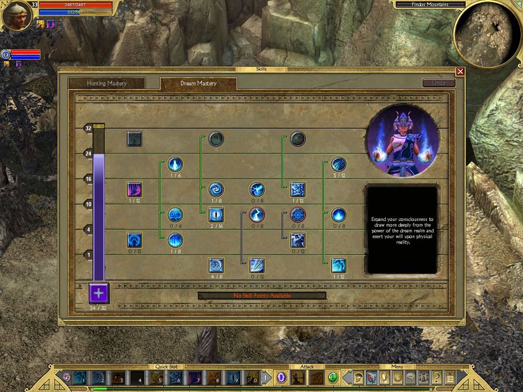 Titan Quest: Immortal Throne (Windows) screenshot: The new mastery's skill tree - Dream