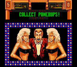 Smash T.V. (NES) screenshot: The host and models up close