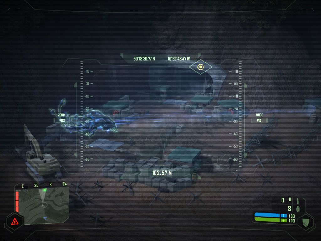 Crysis (Windows) screenshot: Spotting a strange creature through the binoculars.