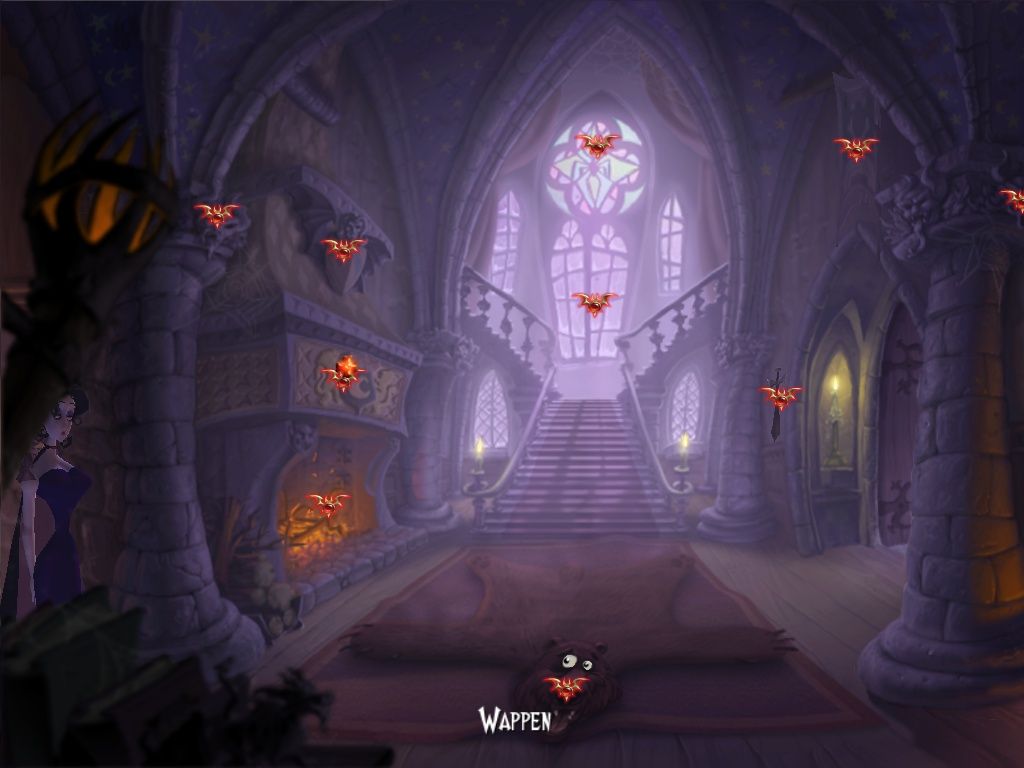 A Vampyre Story (Windows) screenshot: A button press marks all the hot spots in a room.