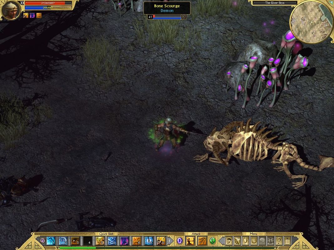 Titan Quest: Immortal Throne (Windows) screenshot: Occasionally you run into these giant skeleton dog things.