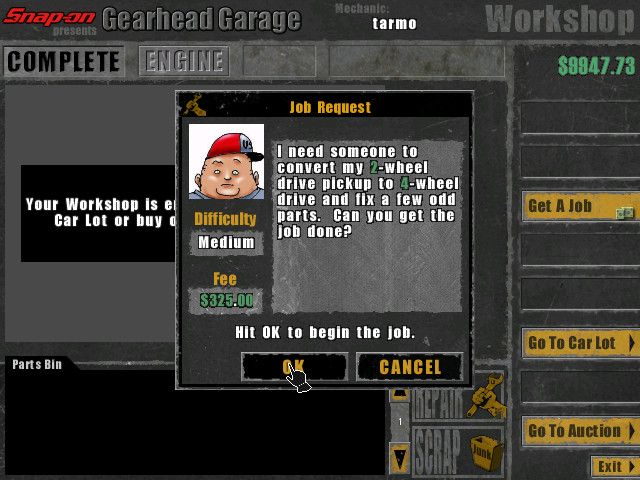 Snap-on presents Gearhead Garage: The Virtual Mechanic (Windows) screenshot: Job offer