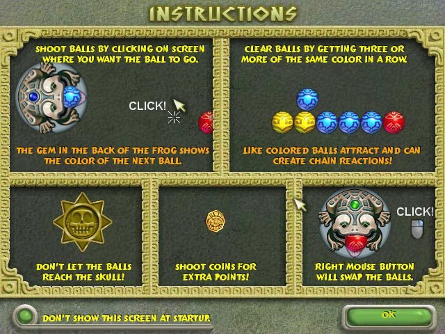 Zuma Deluxe (Windows) screenshot: The game mechanics explained