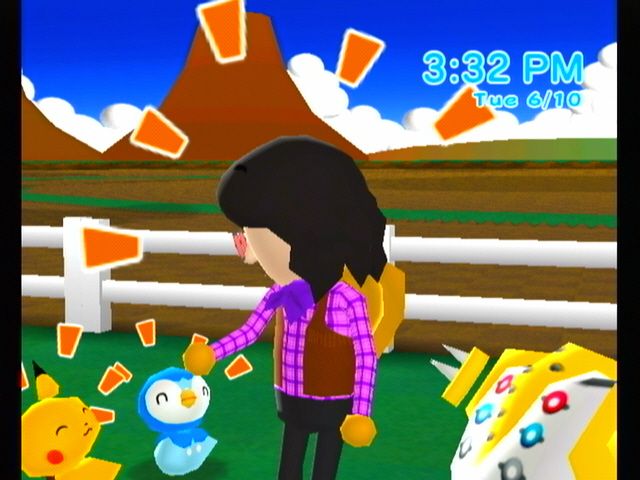 My Pokémon Ranch (Wii) screenshot: Dancing with the pokemon.