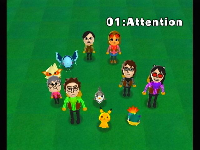 My Pokémon Ranch (Wii) screenshot: Random 'events' can occur this is one of them... everyone looks at the camera.