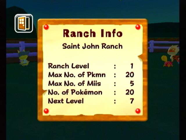 My Pokémon Ranch (Wii) screenshot: Ranch information.