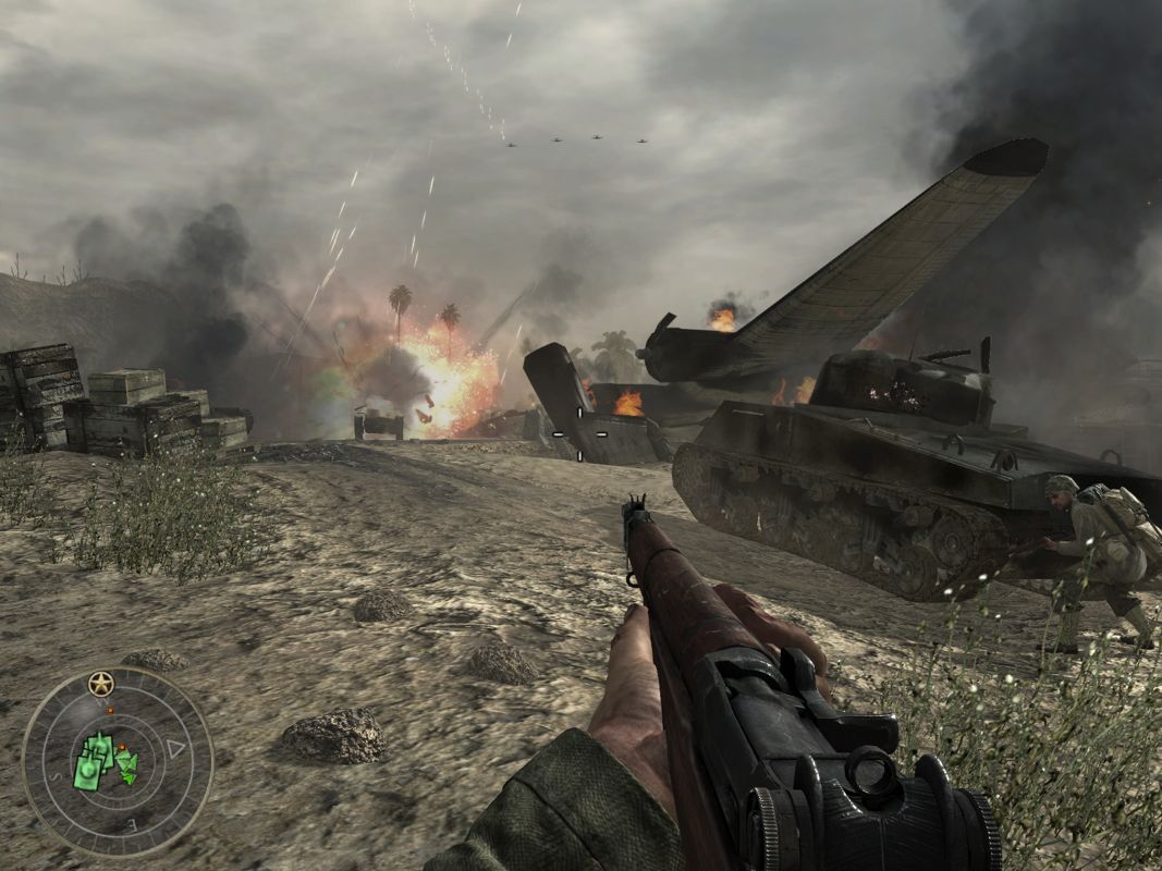 Call of Duty: World at War (Windows) screenshot: Showdown at the airfield.