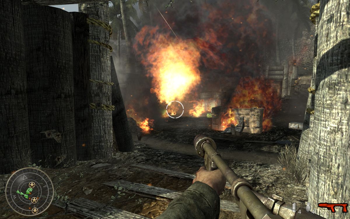 Call of Duty: World at War (Windows) screenshot: Attacking an enemy mortar station