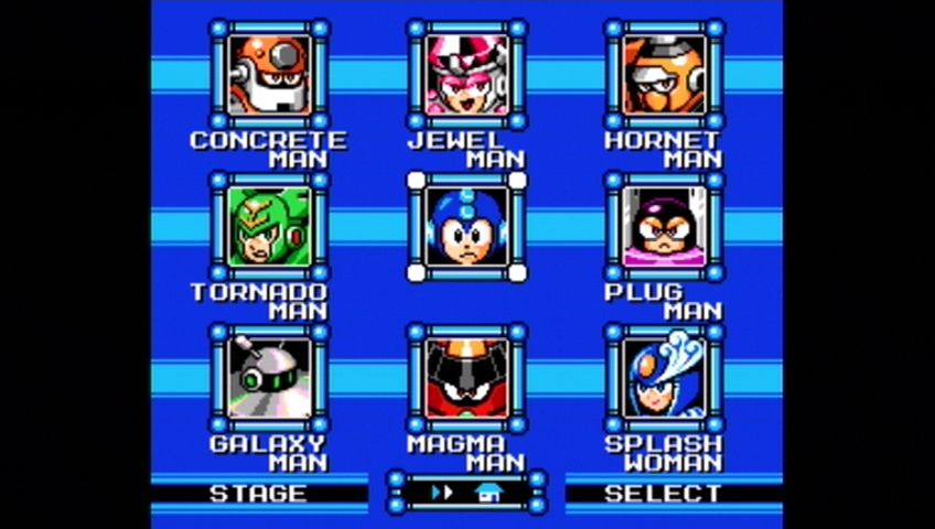 Mega Man 9 (Xbox 360) screenshot: Eight new mugshots for you to tackle - and a woman! Oo-er, progress.