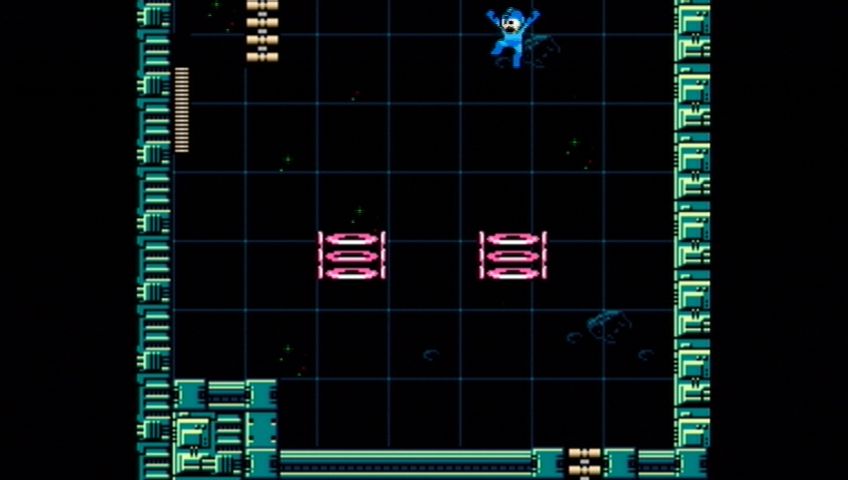 Mega Man 9 (Xbox 360) screenshot: Jump in the teleporters to fling yourself back to the ladder.