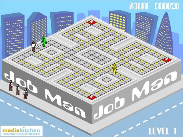 Job Man (Browser) screenshot: Having picked up the Guardian newspaper I'm invincible and can chase the other newspapers.