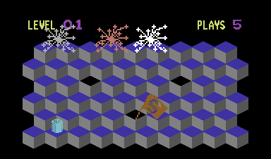 Slinky (Commodore 64) screenshot: level complete fireworks