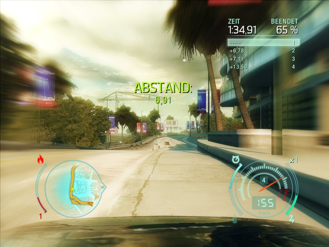 Need for Speed: Undercover (Windows) screenshot: Racing towards the coast line with almost seven seconds head start.