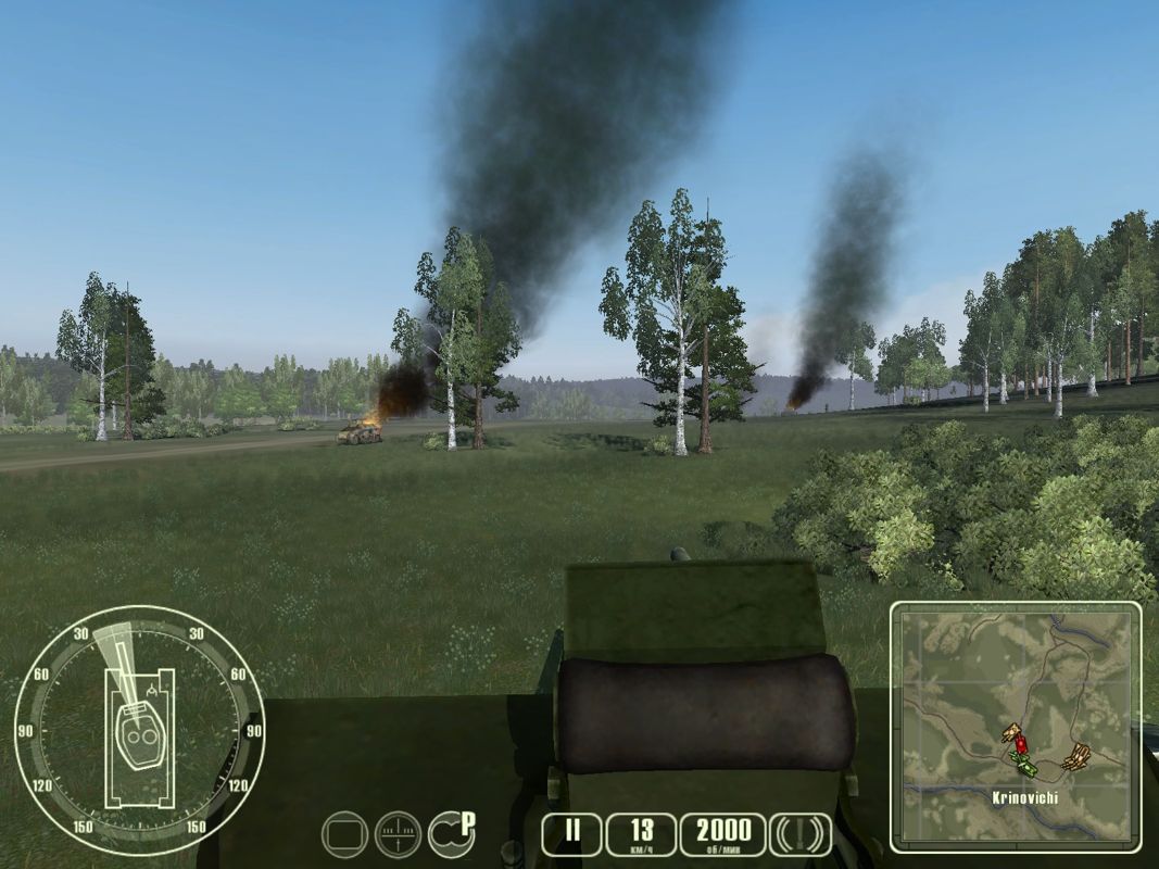 WWII Battle Tanks: T-34 vs. Tiger (Windows) screenshot: Playing as the commander and looking out of the tank.