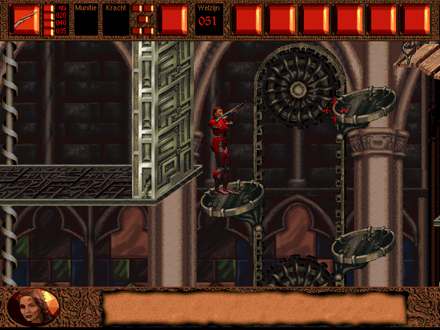 Dark Angael (Windows) screenshot: Jumping to platforms is a tricky affair as the position of the mouse pointer influences how far you can jump.