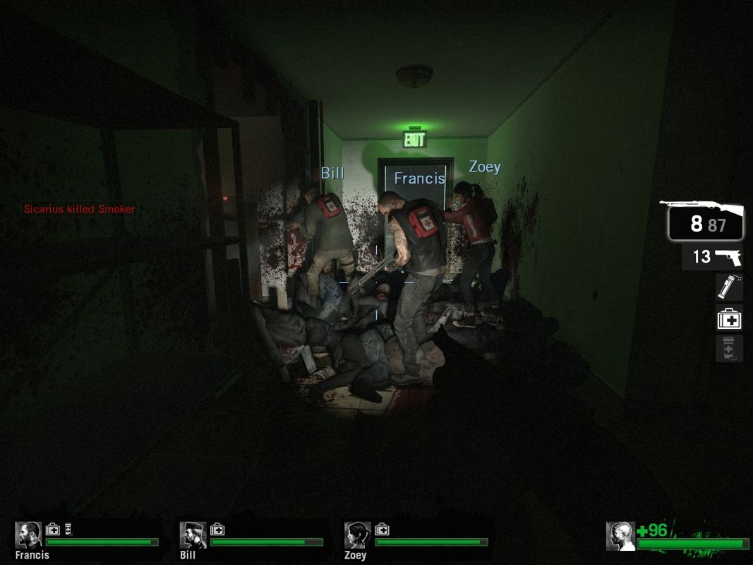 Left 4 Dead (Windows) screenshot: Standin' on a Pile o' Corpse.