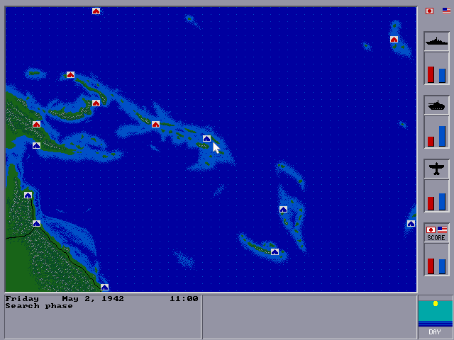 World War II: Battles of the South Pacific (DOS) screenshot: Strategy map