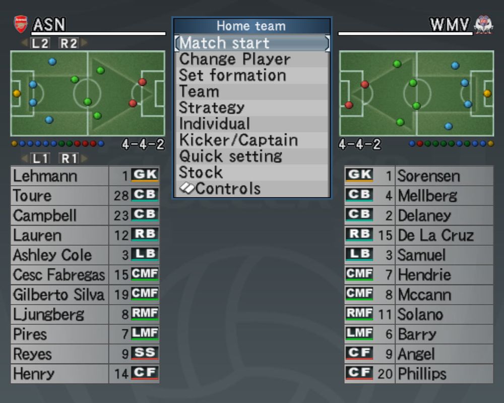 World Soccer: Winning Eleven 9 (Windows) screenshot: Setup before a match begins.