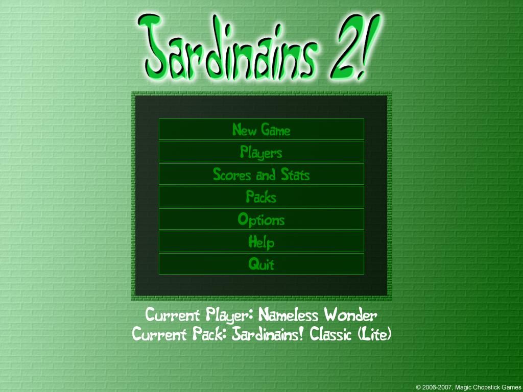 Jardinains 2! (Windows) screenshot: Title and main menu