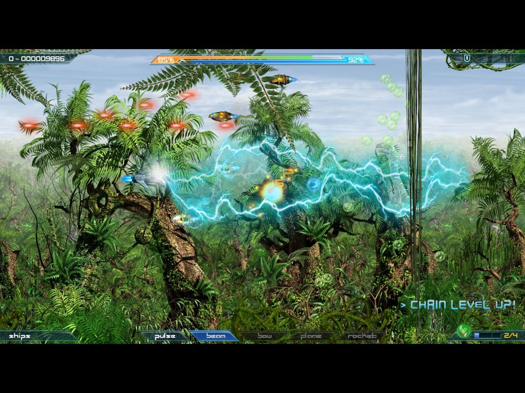 Söldner-X: Himmelsstürmer (Limited Edition) (Windows) screenshot: Killing strange dinosaurs that shoot bubbles.