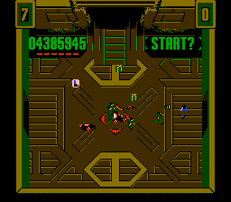 Smash T.V. (NES) screenshot: Those green men are still after me