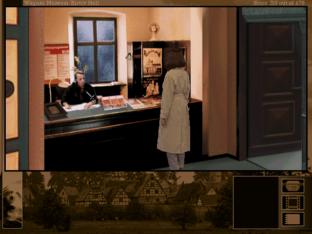 The Beast Within: A Gabriel Knight Mystery (DOS) screenshot: Putting all the puzzles about the lost Wagner opera together.