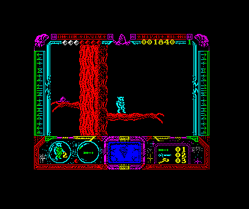 Soldier of Fortune (ZX Spectrum) screenshot: The bark blocks your path