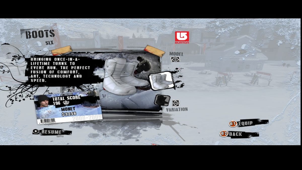 Shaun White Snowboarding (Windows) screenshot: The inventory screen.