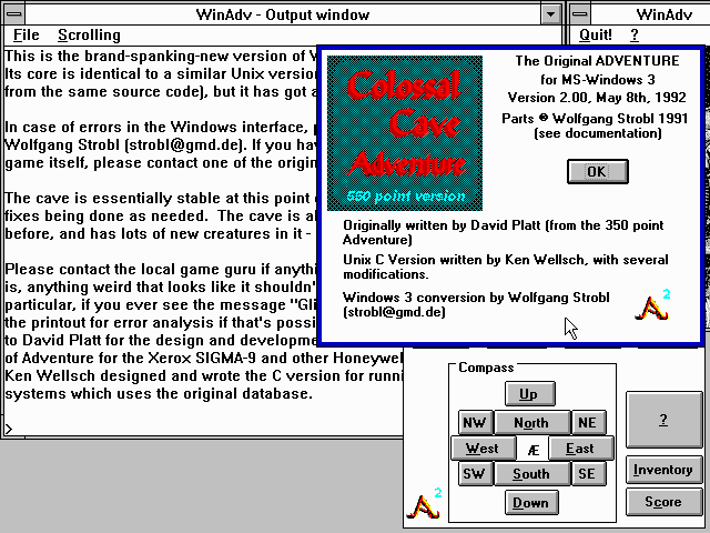 WinAdv (Windows 3.x) screenshot: Game information