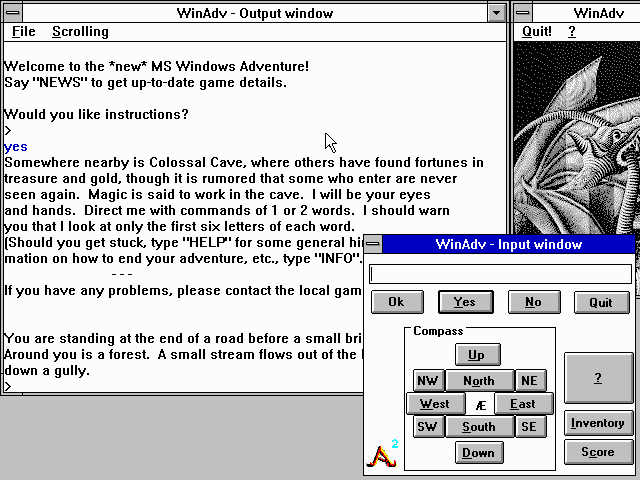 WinAdv (Windows 3.x) screenshot: Starting location