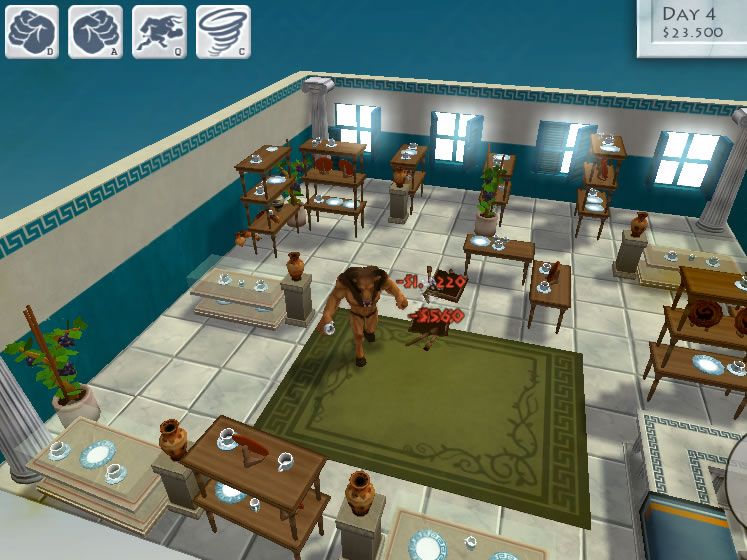Minotaur China Shop (Browser) screenshot: On the way back, I manage to destroy a lot of items.