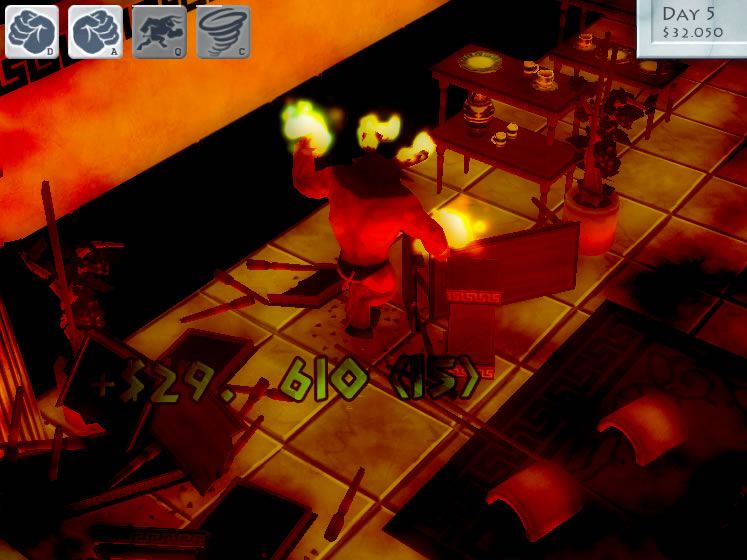 Minotaur China Shop (Browser) screenshot: Fed up, the minotaur enters rage mode and trashes up the place.