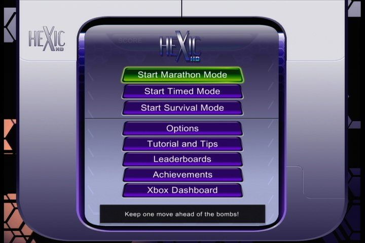 Hexic (Xbox 360) screenshot: Main menu