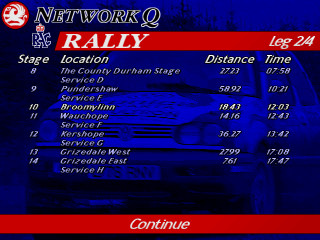 Rally Championship: International Off-Road Racing (DOS) screenshot: Championship progress.