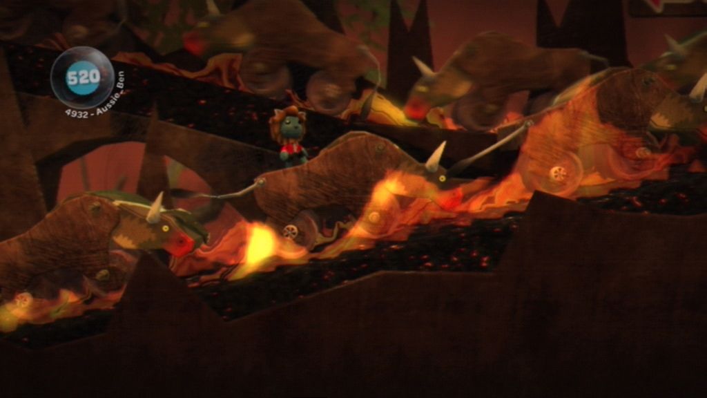 LittleBigPlanet (PlayStation 3) screenshot: Riding along the backs of the buffalo