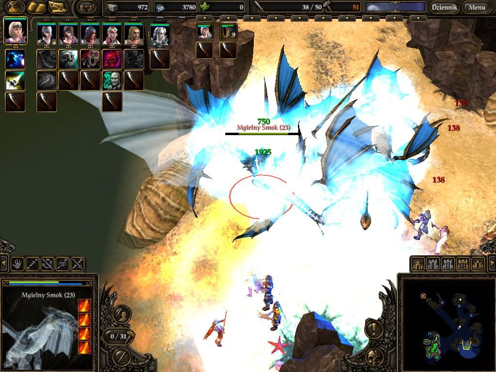 SpellForce 2: Dragon Storm (Windows) screenshot: Fighting dragons - what else did you expect from the game with "dragon" in the title.
