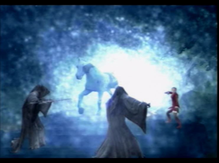 The Lord of the Rings: The Third Age (PlayStation 2) screenshot: Apparently she went to the same 'water horse summoning' school that Arwen attended. What a coincidence *cough*
