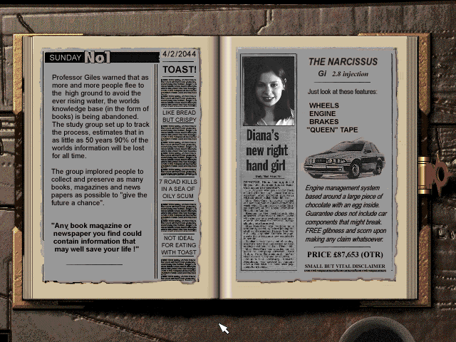 Waterworld (DOS) screenshot: Newspaper clippings found during mission