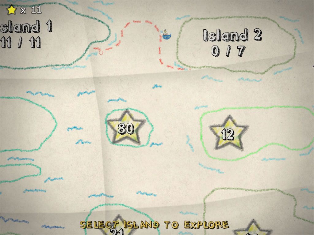 Crayon Physics Deluxe (Windows) screenshot: Islands show how many stars are needed to access them.