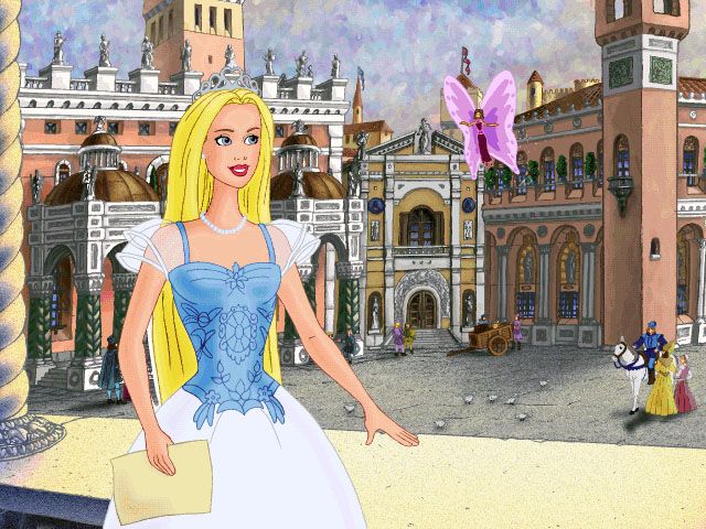 Barbie as Princess Bride (Windows) screenshot: The Butterfly Fairy informs Princess Barbie that Prince Ken is to return