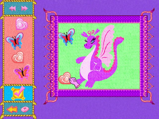 Barbie as Rapunzel: A Creative Adventure (Windows) screenshot: Creating a rug for the dining room, which happens to bear the likeness of Penelope.