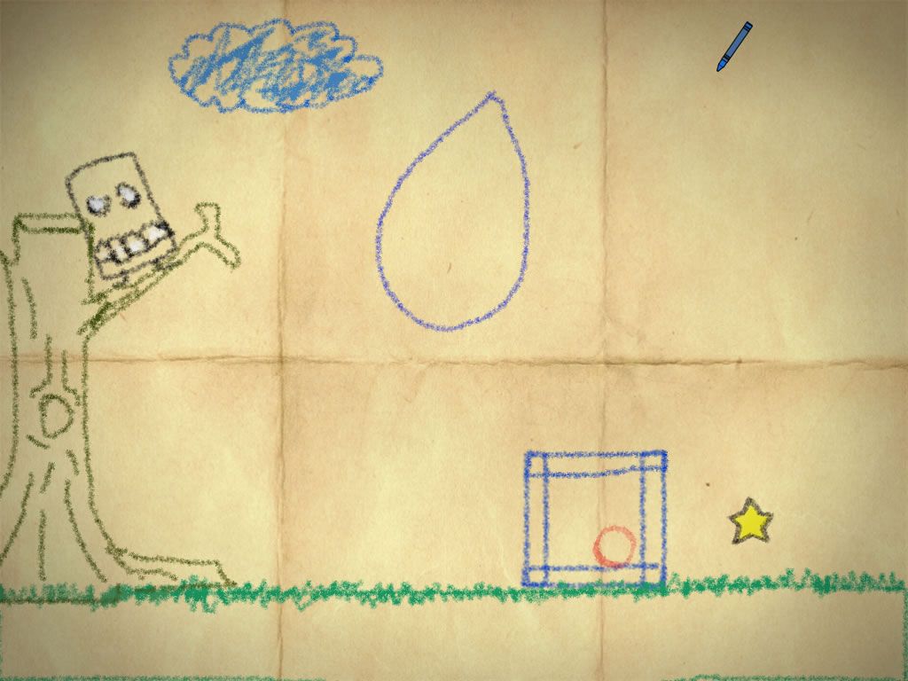 Crayon Physics Deluxe (Windows) screenshot: The ball is trapped inside a box.
