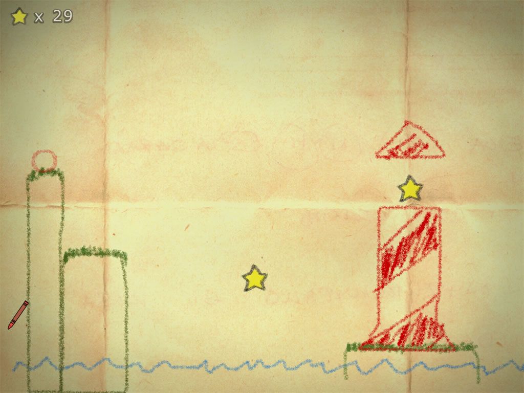 Crayon Physics Deluxe (Windows) screenshot: Reach the lighthouse.