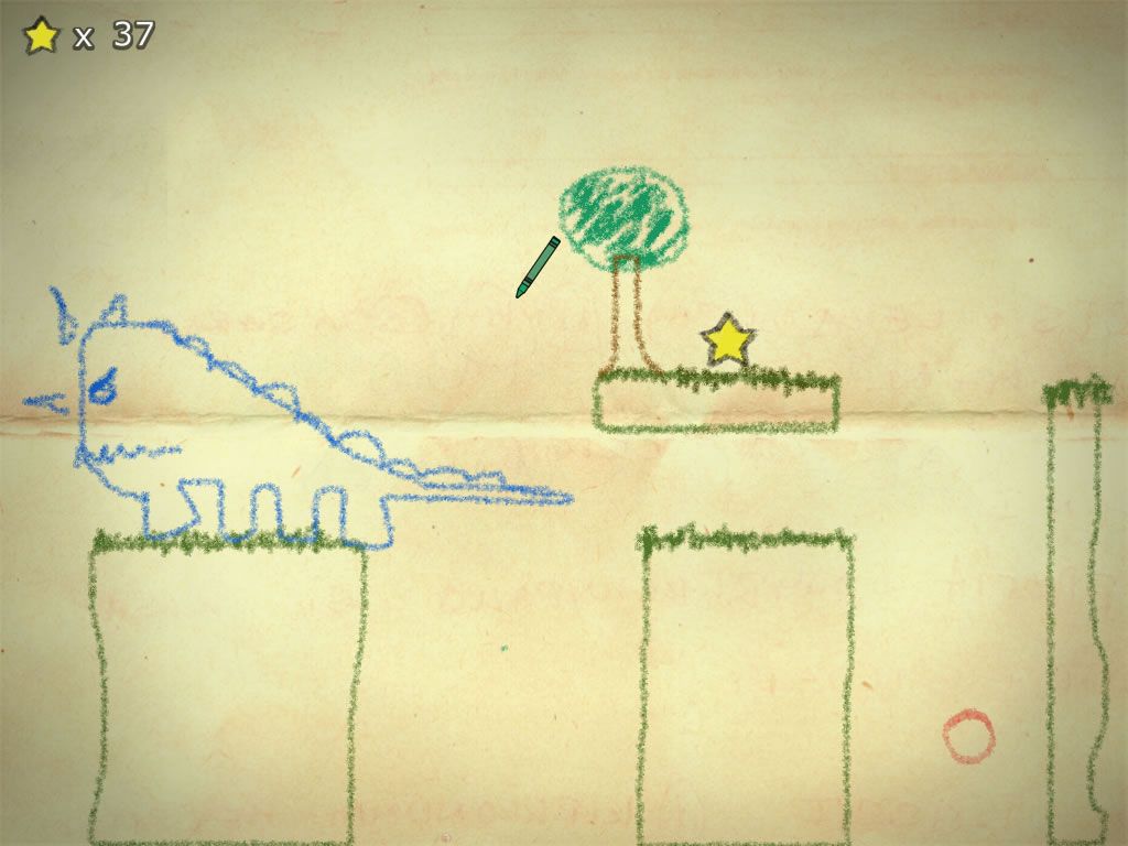 Crayon Physics Deluxe (Windows) screenshot: You can use the dinosaur to reach the star.