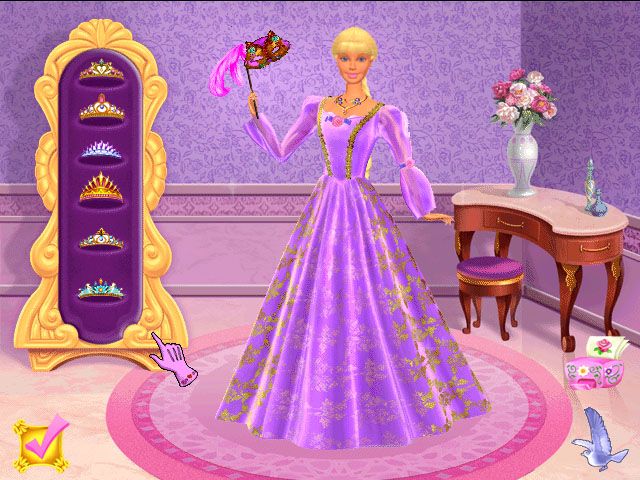 Barbie as Rapunzel: A Creative Adventure (Windows) screenshot: Pick out Rapunzel's dress for the ball.