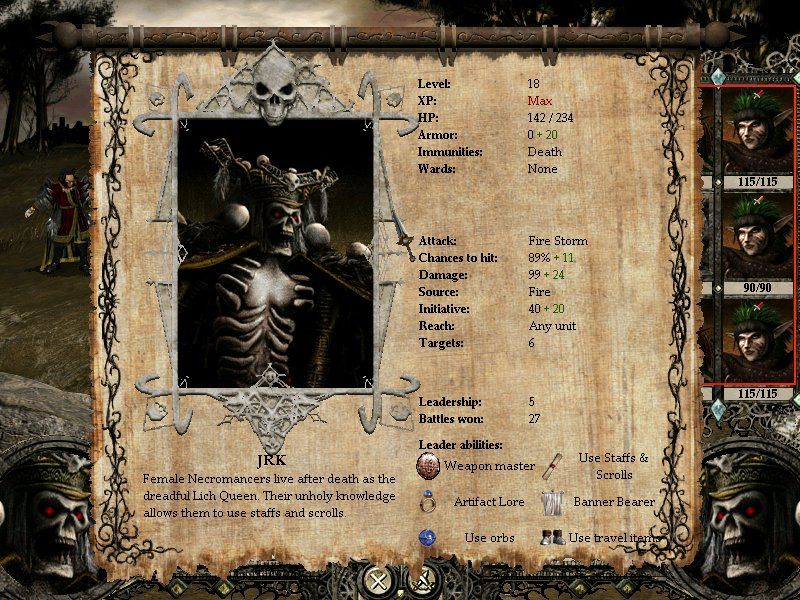 Disciples II: Servants of the Dark (Windows) screenshot: Hero's stats